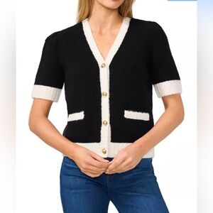 Cece | Contrast Trim Cardigan | Size S| Black | NWT | Stitchfix | bloomingdale’s